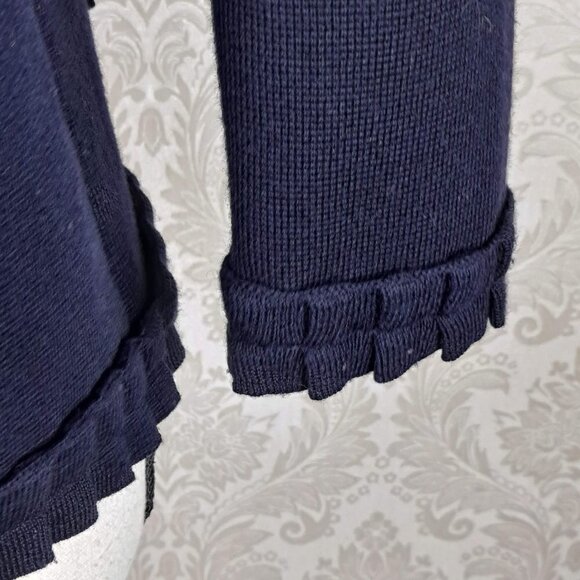 Brooks Brothers Size XS Extra Fine Merino Wool Navy Blue Cardigan Ruffle Details - Picture 10 of 13